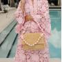 2023 New Arrival Summer Beach Straw Ladies Shoulder Bags With Pearl Chain Pink Fashion Custom Logo Womens Shoulder Bags