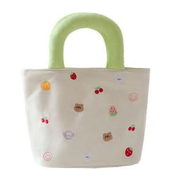 ZF037 New Handbag Canvas Bag Female Students Children Cute Color Lunch Bag Blocking Cotton Embroidery Hand Carry Small Cloth Bag