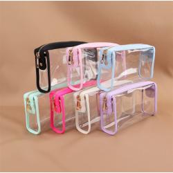 keymay 2024 Fashion Waterproof PVC Zipper Pouch Custom Logo Transparent Toiletry Makeup Bag Clear Cosmetic Bag