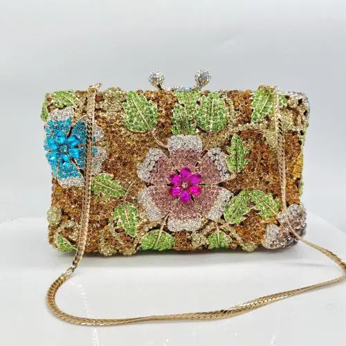 New Evening Handbag Crystal Clutch Bling Party Bag Bridal Wedding Elegant Handmade Hollow Flower Diamond Evening Bags For Women