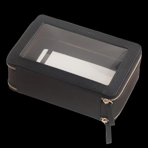 Saffiano Leather Trim Portable Zipper Waterproof Transparent Makeup Bag Travel Storage Pouch Clear Cosmetic Bags