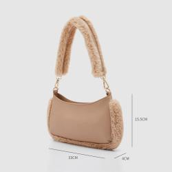 Factory Wholesale Ladies Shoulder Bag PU Leather With Faux Fur Winter Bag Custom Logo Trendy Women Handbag