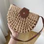 Hollow half round grass woven single shoulder crossbody leisure woven bag vacation beach bag