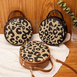 Retro leopard print small round bag 2024 women handbag factory wholesale Korean style trend of shoulder bag for women