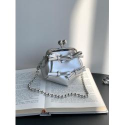 Wholesale fashion mini clip chain bag Bow bead chain shoulder bag  PU leather cute lipstick bag for girl