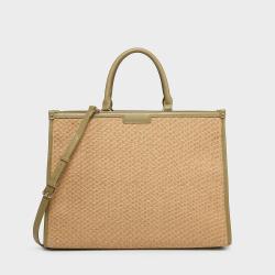 New Arrival Large Capacity Handbags Custom Logo Woven Straw With PU Leather Tote Bag