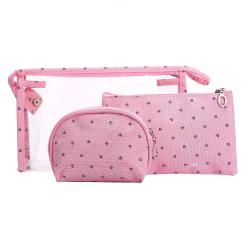 3 Pc Cosmetic Bags Set Travel Zippered Toiletry Pouch Women Pink Makeup Bag Set