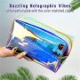 Gelory Travel Large Capacity Zipper Makeup Pouch Fashion Custom Holographic Pvc Clear Makeup Cosmetic Bag Waterproof