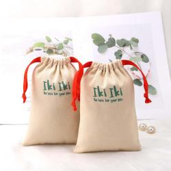 Custom Logo Printing Luxury Herringbone Jewelry Perfume Packaging Cotton Drawstring  Perfume Pack Gift Dust Bag with Ribbon