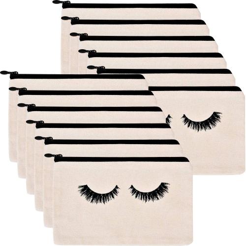 Gelory Wholesale Canvas Eyelash Cosmetic Makeup Bags Travel Pouches Toiletry Cases Women Girls Women Makeup Pouch Zipper Bag