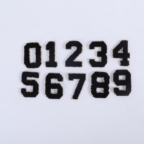 Keymay Custom Fashion Designer Self Adhesive Felt Glitter Arabic Number Sticker Chenille Embroidery Patches