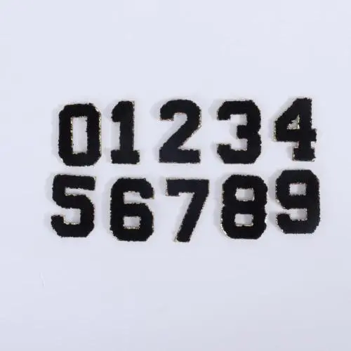 Keymay Custom Fashion Designer Self Adhesive Felt Glitter Arabic Number Sticker Chenille Embroidery Patches