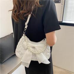Popular retro bowknot bags for women, new spring style, trendy and fashionable pearl underarm shoulder and crossbody bag