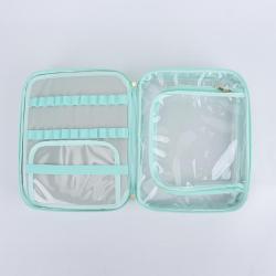 Custom Logo Design Travel Makeup Bags Waterproof 2 Layers Compartment Make Up Wash Bag Clear Cosmetic Toiletry Bag