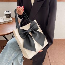 New Fashion Designer Woman Handbag Custom Pu Leather Contrasting Color Bag Bow Single Shoulder Square Underarm Bag