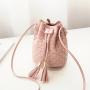 PU Leather Bucket Handbags Fashion Luxury Drawstring Embossed Double Tassels Bucket Shoulder Bags For Women