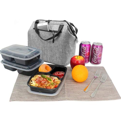 Grey Lunch Bag Insulated Lunch Box Wide-Open Lunch Tote Bag Large Drinks Holder Durable Nylon Thermal Snacks