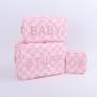 Keymay Stock No MOQ Pink Checkered STUFF Embroidery Large Cosmetic Bags Organizer Waterproof Travel Toiletry Bag for Women