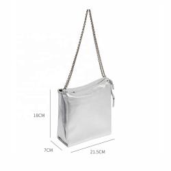 Customized Logo Silver Womens Shoulder Bags Wholesale Fashion High Quality Vegan Leather Bags With Zipper Womens Tote Bags