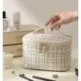 Multifunctional Fashion Plaid Tweed Makeup Bag Portable Large Capacity Ladies Toiletries Storage Cosmetic Bag