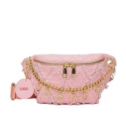 2024 Custom Logo Denim Shoulder Fanny Pack For Women Jeans Waist Bag With Charm