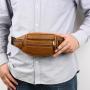 Genuine leather men's sports portable multi compartment cowhide waist bag