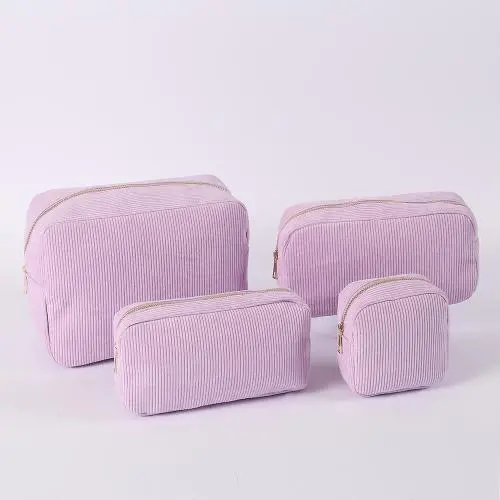 Stock Ready to Ship 4PCS S M L XL Lilac Personal Clutch Women Travel Cosmetic Pouch Beauty Storage Cases Corduroy Makeup Bag