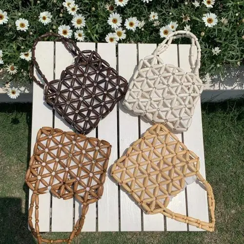 New Wholesale Women's Handbags Fashion Women's Wallets and Handbags Wood Beads Handbags Mini Handwoven Bags