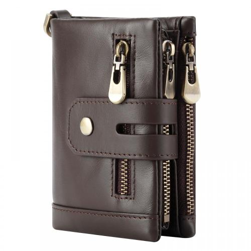 Hot Sale Anti-Theft Man Short Wallet Slim genuine leather wallet for men credit card holder multi-function wallet with zipper
