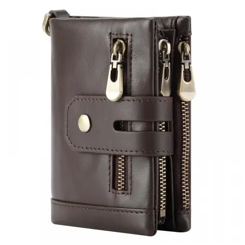 Hot Sale Anti-Theft Man Short Wallet Slim genuine leather wallet for men credit card holder multi-function wallet with zipper