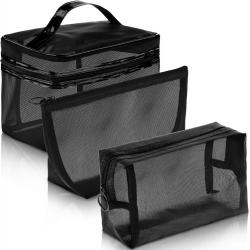 Custom Size Mesh Makeup Bag Travel Cosmetic Accessories Organizer Black Nylon Mesh Zipper Pouch