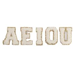 Personalized RTS Sticker Colorful Vowel(AEIOU) Chenille Embroidered Letters Patch Adhesive Letter Patches Custom DIY Patch Panel