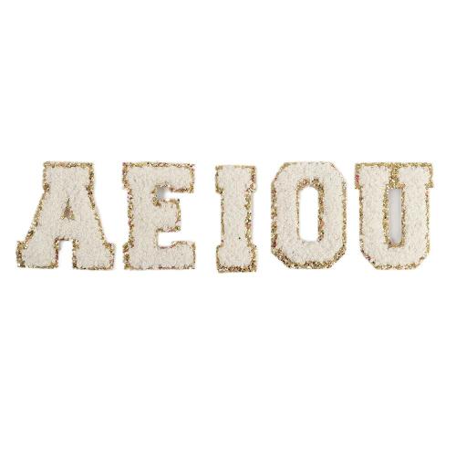 Personalized RTS Sticker Colorful Vowel(AEIOU) Chenille Embroidered Letters Patch Adhesive Letter Patches Custom DIY Patch Panel
