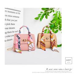Women's Autumn New Silk Scarf Handbag Pu Leather Solid Color Shoulder Bag Chain Lock Small Square Bag
