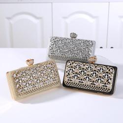 Hot Selling New Design Woman Silver Gold Diamond Evening Bag Flower Crystal Birthday Party Handbag Wedding Bridal Floral Purse