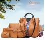 Fac Price Ladies Small Handbags Fashion Weaving Technique 4 Pieces Set-PU Lining Zipper Closure Casual Bucket Square Colorful