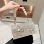 New Evening Bag Sparkling Diamond Bow Small Square Crossbody Bag Pearl String Handbag Dress Clutch Bag