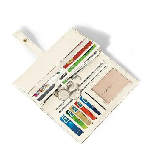 HR309 Women's PU Leather Simple and Long Ladies Wallet Wholesale Fashion Contrast Color Card Purse Long Buckle Clip Coin Holders