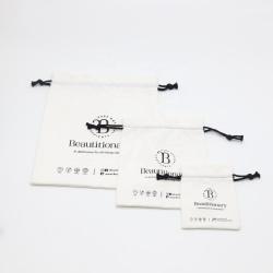 Custom Black Logo Printed Canvas Gift Makeup Pouch Luxury Skincare Dust Cosmetic Packaging Drawstring Bag