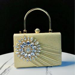 New Arrival Bridal Wedding Elegant Wholesale Rhinestone Flower Clutch Bag Glitter Pleats Handbag Banquet Bag For Woman