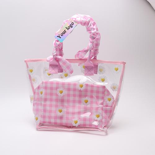 Keymay Factory Custom High Quality Women Summer Waterproof Pvc Clear Travel Bag Transparent Tote Bag Handbags Beach Bag
