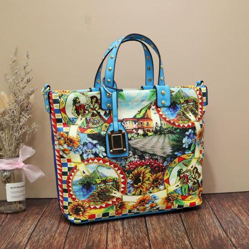 Latest Design ladies bag colorful printing handbag for eye-catching designer bag for women quality factory direct sales 33 cm