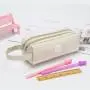 Gelory New Simple Solid Color Striped Double-Layer Pencil Case Pencil Case Student Creative Large Capacity Portable Pencil Case