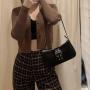 Retro Cold Wind Leather Buckle Design Black Handbags Female  Single Shoulder Bag
