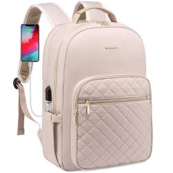LOVEVOOK Stylish Quilted 15.6 inch Laptop Backpacks Purse Business Work Travel College Bookbag with USB Cute Backpack for Women