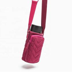 Wholesale Factory Customized Nylon Water Bottle Holder Bag V Quilted Bottle Case Holder Bag Shoulder Bag