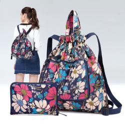 Nylon travel drawstring backpack waterproof folding storage sports fitness bundle pocket bag