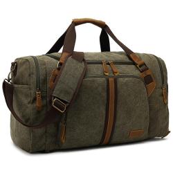 heavy duty Large Canvas weekender duffle bag with Shoe Compartment Gym Travel Genuine leather sports fitness bag storage bag men
