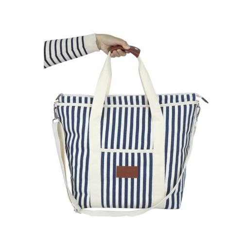 Camping Thermal Bag Leakproof Stripe Insulated Picnic Soft Cooler Shoulder Bag with Handle Straps