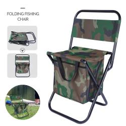 Camouflage Camping Chair Folding Backrest Camping Fishing Chair Stool Backpack with Cooler Insulated Picnic Bag